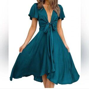 Peacock Blue Midi Satin Dress